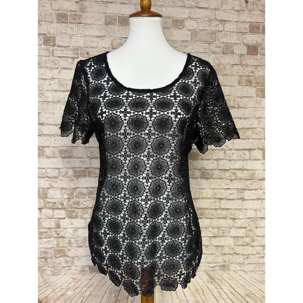 Black Lace Top Whimsigoth Witchy Dark‎ Romantic Fairy Flare Feminine Boho Size M